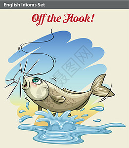 一条鱼被抓成语文字钓鱼样式英语海报海洋动物菜单红色图片