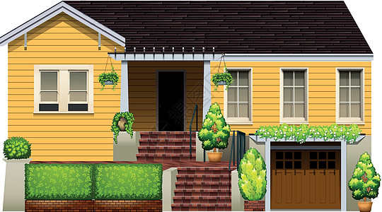 黄色的大房子单亲素描植物居民花盆绘画家庭住宅眼镜窗户图片