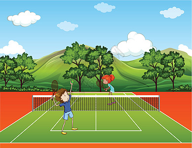 孩子们打网球运动孩子剪贴艺术男孩们反手绘画网球夹子好朋友图片