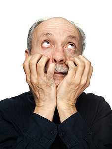 老年男性老年男子头痛疼痛生活男人疾病情绪化担忧医疗男性挫折白色背景