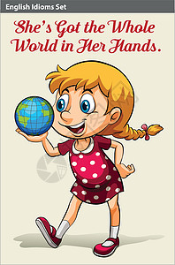 拿着地球的一个女孩绘画语言圆圈女孩英语球状体土地文字球形孩子图片