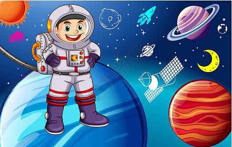宇航员土星宇航服天文学绘画卡通片行星飞船火箭星星科学图片
