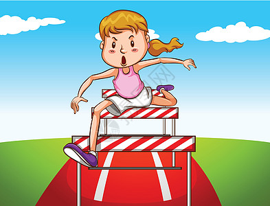 女孩在 trac 上跨栏障碍绘画孩子飞跃剪贴赛车场景竞争场地孩子们图片