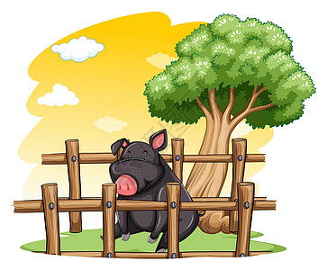 围栏内的猪猪蹄院子植物小猪哺乳动物分支机构绘画栅栏农业后院图片