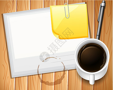 纸和咖啡铅笔剪贴茶点饮料桌子空间正方形工具配饰剪裁图片
