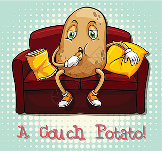 沙发土豆成语概念食物卡片长椅英语语言艺术剪贴海报夹子教育图片