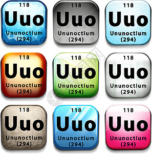 带有化学元素 Ununoctiu 的按钮桌子电子海报白色科学收藏菜单化学团体量子图片