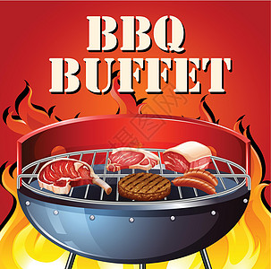 Buffet 块盘火焰烧烤燃烧羊排香肠营养绘画猪肉卡通片措辞图片