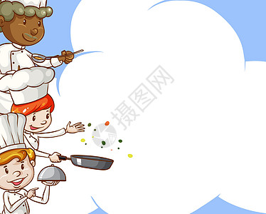厨师卡通片美食空白餐厅男人烹饪平底锅写作菜单公告图片