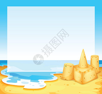 海滩之景绘画蓝色波长潮汐邀请函指示牌水形海洋空格城堡图片