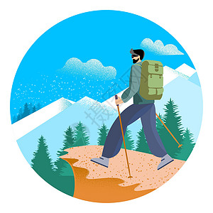 一个背着背包的人在山上插画