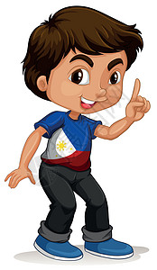 外国人竖拇指菲律宾男孩指着一根手指插画