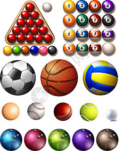 许多运动的不同种类的球图片
