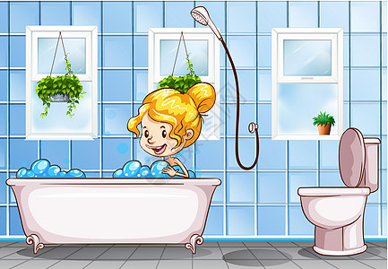 女孩在浴室洗澡图片