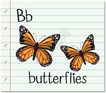 抽认卡字母 B 是蝴蝶野生动物飞行昆虫海报插图语言学漏洞绘画拼音小路图片