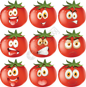 带有面部表情的新鲜番茄插图哭泣微笑艺术绘画手势情感小路剪裁蔬菜背景图片