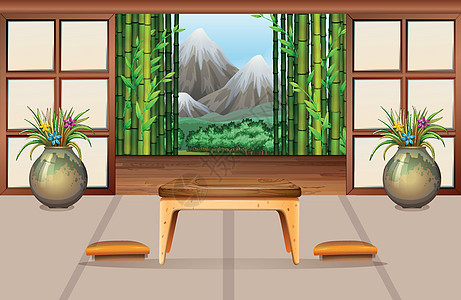 日式风格的客厅家具窗户艺术卡通片床垫地面座位地毯绘画夹子图片