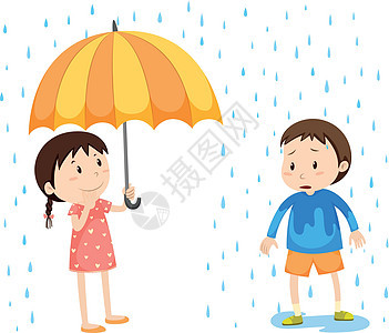 雨中的女孩和男孩图片