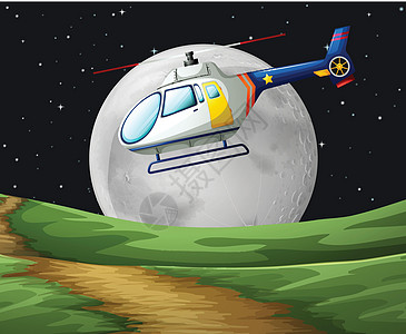 直升机在满月的夜晚飞行图片