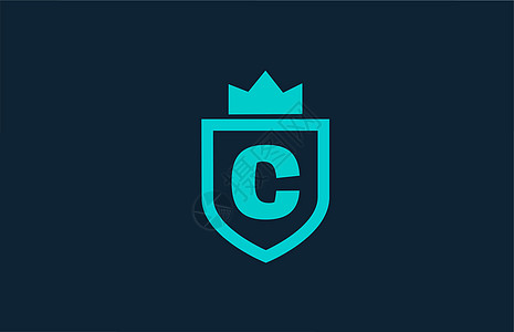 公司的 C 蓝色盾牌字母图标标志与字母 企业和企业的创造性的设计与国王冠图片