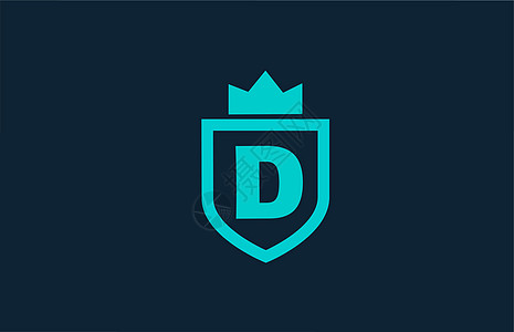 公司的 D 蓝色盾牌字母图标标志与字母 企业和企业的创造性的设计与国王冠图片