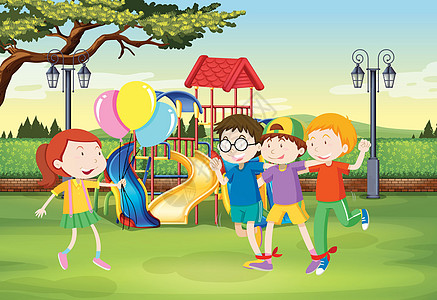 孩子们在游乐场玩耍跑步朋友们夹子乐趣学生女孩活动青年公园插图图片