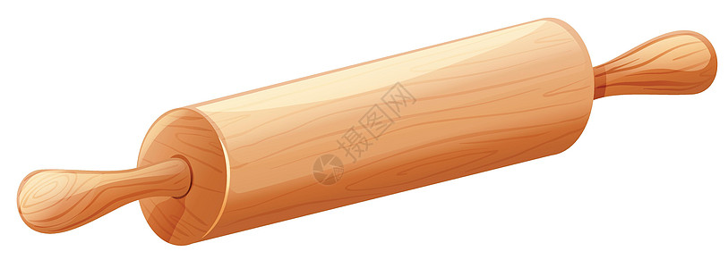 白色背景上的木环滚动针平器滚筒厨房木头夹子插图用具剪裁擀面杖配饰图片