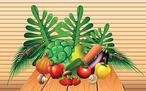 餐桌上的蔬菜和水果图片