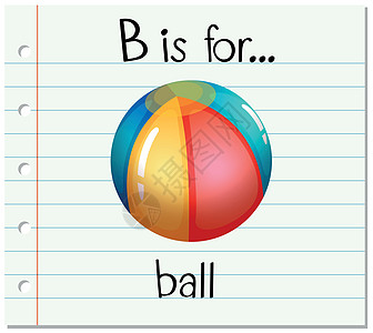 抽认卡字母 B 代表 bal玩具字体绘画阅读教育性拼写艺术配饰夹子圆形图片