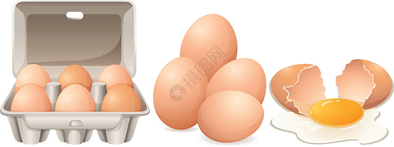 纸箱中的鸡蛋和破裂的鸡蛋 例如图片