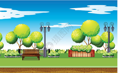 有树木和长凳的公园场景图片