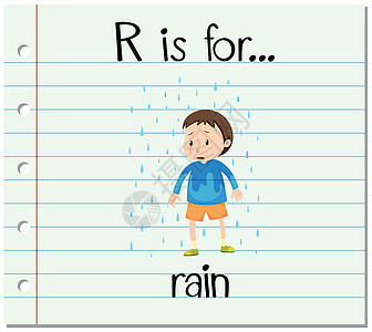 抽认卡字母 R 代表 rai幼儿园纸板刻字绘画插图写作风暴阅读男生卡片图片