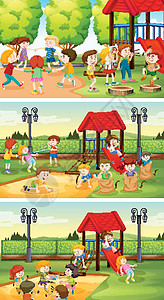 许多孩子在操场上玩耍孩子们外景风景夹子朋友们艺术沙坑花园游戏活动图片