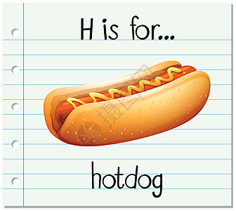 抽认卡字母 H 用于 hotdo食物幼儿园绘画教育性纸板艺术写作插图阅读闪光图片