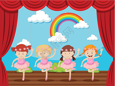 四个女孩在雄鹿上跳舞图片