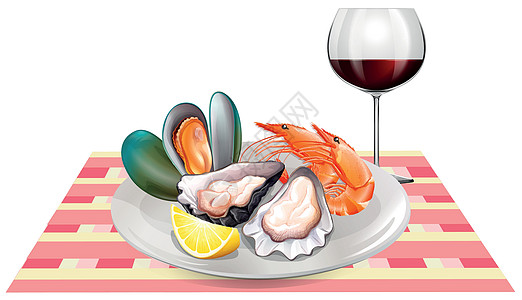 餐桌上的海鲜和红酒图片