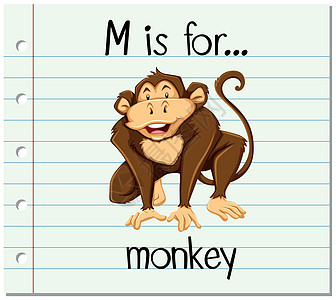 抽认卡字母 M 是给蒙克的字体教育性刻字绘画纸板写作野生动物动物拼写阅读图片