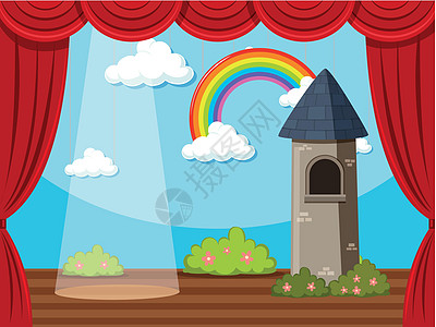 舞台背景与塔和 rainbo高清图片