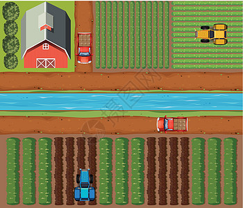有庄稼和酒吧的农田空中景象图片