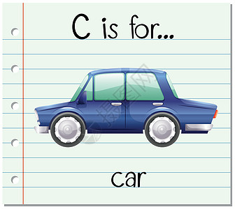 抽认卡字母 C 代表 ca轿车艺术汽车驾驶旅行写作卡片教育闪光卡通片图片