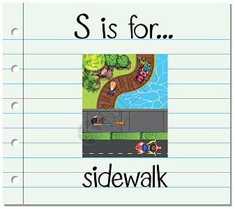 抽认卡字母 S 代表侧边拼写教育瞳孔写作纸板闪光小号场景夹子字体图片