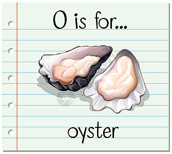 抽认卡字母 O 代表牡蛎闪光教育夹子瞳孔艺术幼儿园生物卡片刻字老师图片