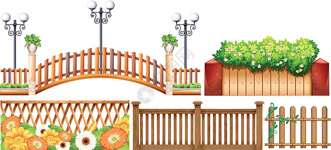 围栏的不同设计插图植物绘画衬套栅栏藤蔓小路园艺夹子收藏图片