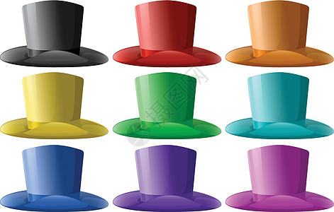 九种不同颜色的礼帽图片