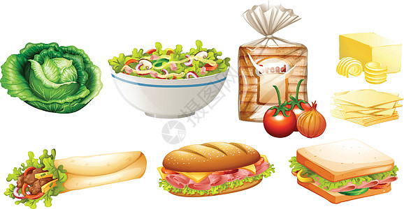 蔬菜三明治一组不同种类的 foo插画