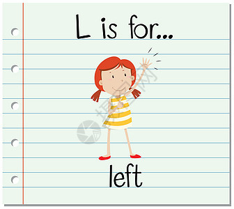 抽认卡字母 L 代表左手势女孩人体纸板瞳孔插图学生手臂艺术字体图片
