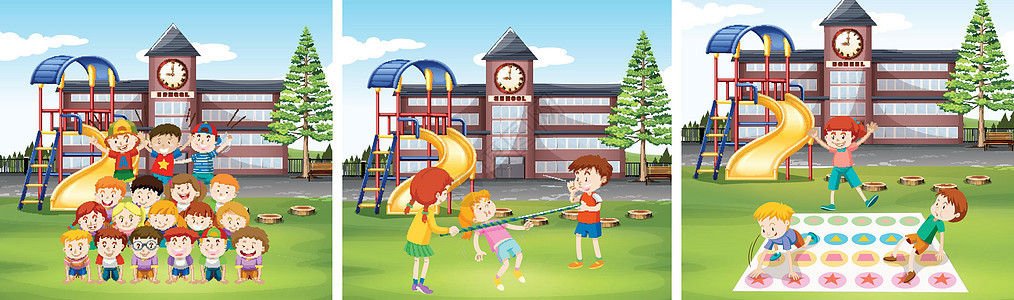 孩子们在学校操场上玩游戏背景图片
