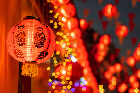 中国新年灯笼在中国华镇吸引力文化旅行传统游客节日团体庆典图片