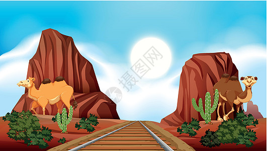 穿越沙漠的铁路高清图片