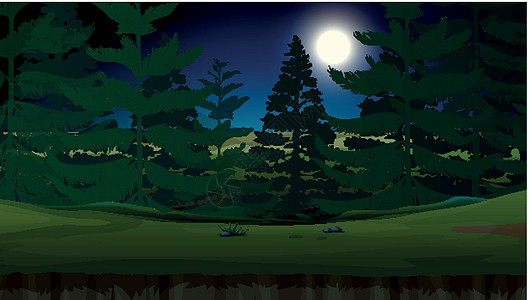 黑夜中的森林丛林绘画环境月光插图松树夹子绿色萤火虫艺术图片